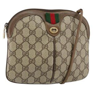 Authentic GUCCI GG Supreme Web Sherry Line Shoulder Bag PVC Beige 904 02 047